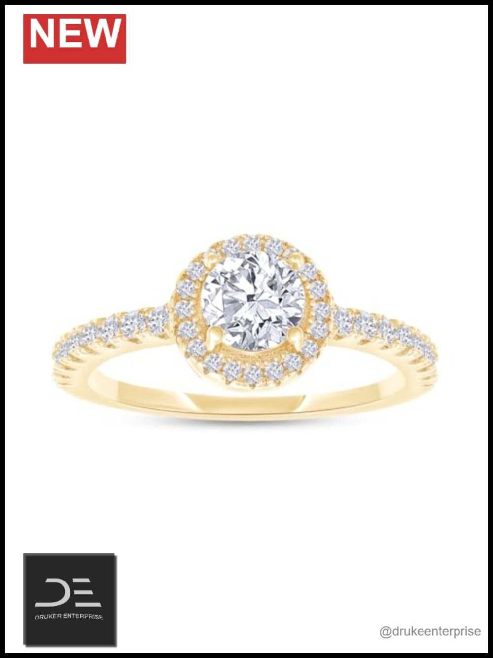 0.70 CT Moissanite Halo Engagement Ring 18k Yellow Gold Plated Promise Ring